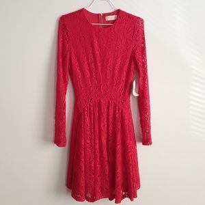 Bright Red Long Sleeve Lace Dress